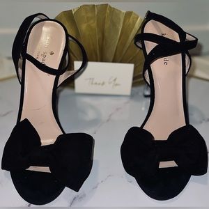 Kate Spade Black Suede Bow Heels With Rhinestone Heels